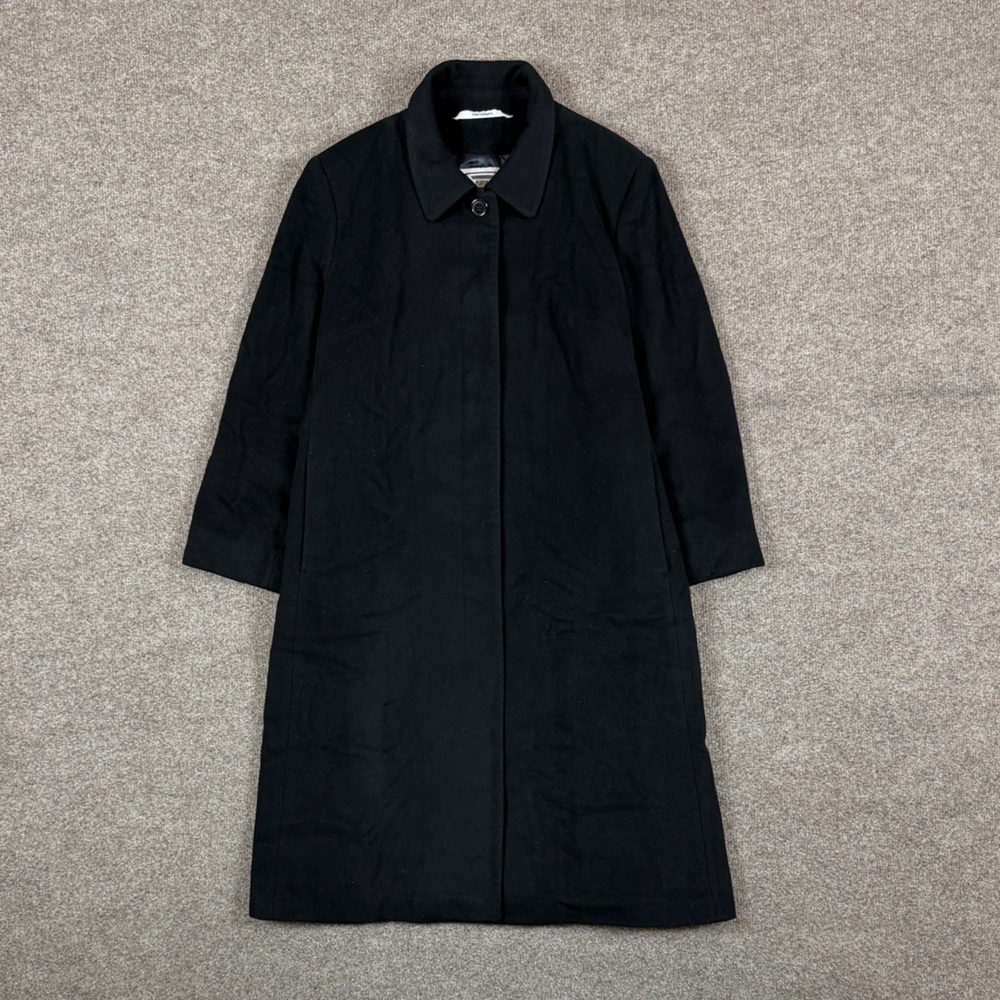 Marvin Richards Black Long Wool Cashmere Coat Women’s 14 Hidden Button Closure